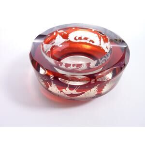 Vintage Ruby Red Glass Heavy Trinket Dish Bohomian Boho Goth Decor